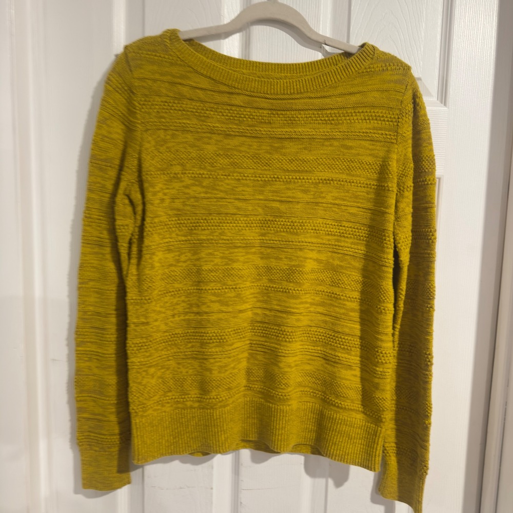 Ann Taylor LOFT Mustard Yellow Textured Cotton Knit Sweater Womens Medium